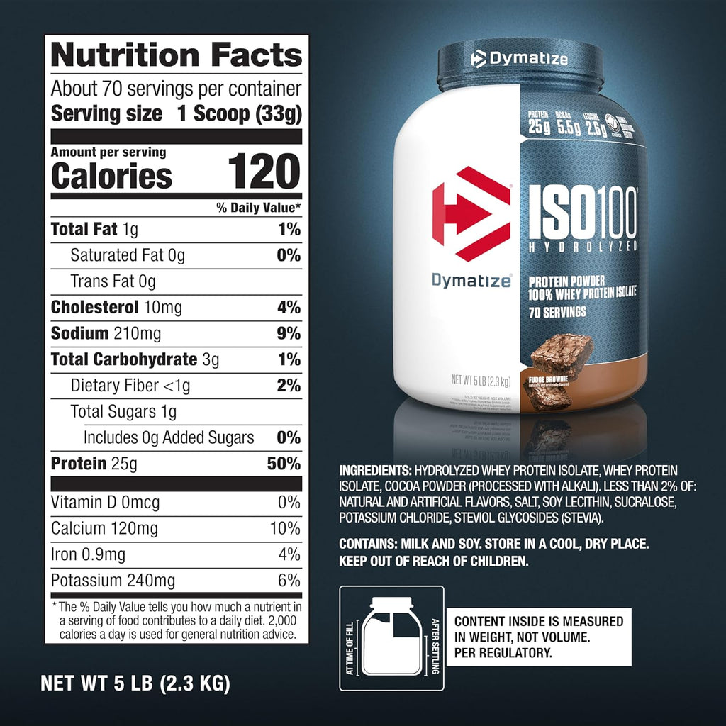 Dymatize Nutrition ISO 100 Whey Protein Powder - 2.3 Kg (Fudge Brownie)