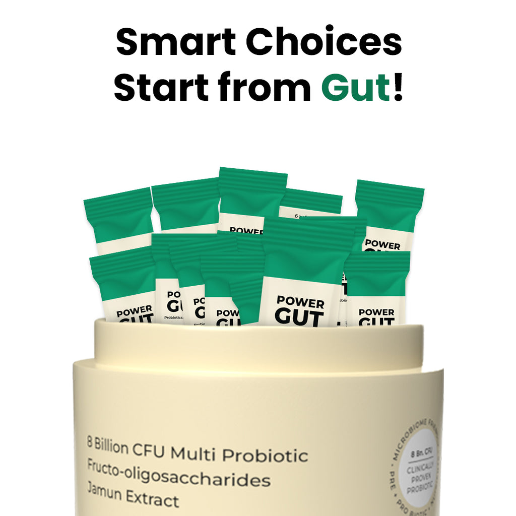 Muditam Ayurveda Power Gut - Prebiotics & Probiotics Supplement | Constipation, Bloating, Gas & Acidity Relief | Clinically Proven Strain | 15 Sachet