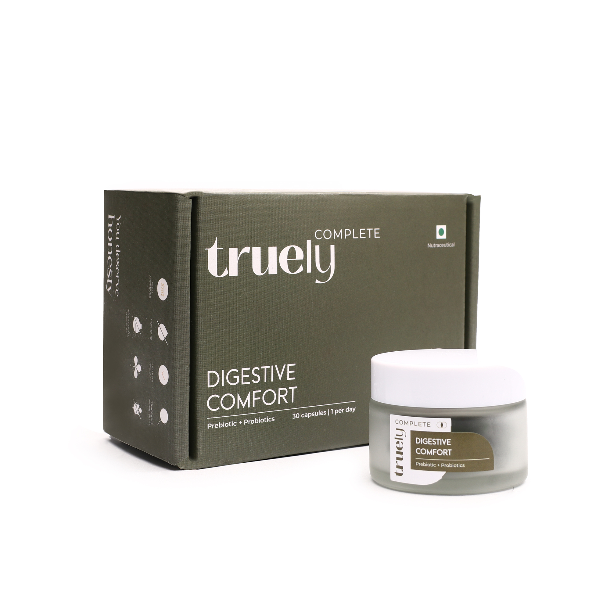 Truely Health Clinically Tested Complete Pre + Probiotic for Men & Women with 7 Vital Strains & Prebiotics for Focus, Skin, Digestion & Immunity | No Artificial Flavors | Vegan (Pack Of 3(90 Capsules)