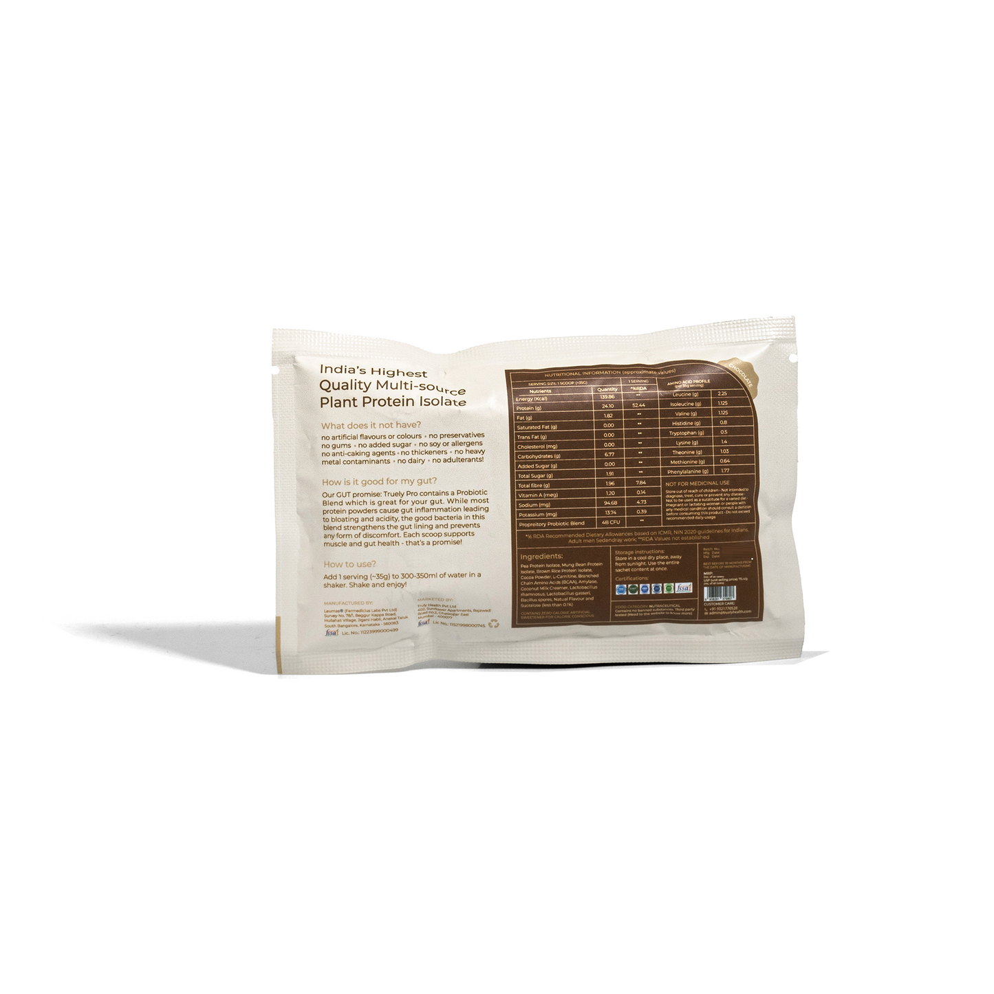 Truely Pro - Vegan Plant Protein | 24g Protein/Serving | 4 Bn CFU Probiotics | 3 Protein Sources - Pea, Brown Rice & Moong Bean | No Artificial Flavours | THIRD-PARTY TESTED | Dark Chocolate | 3 Servings