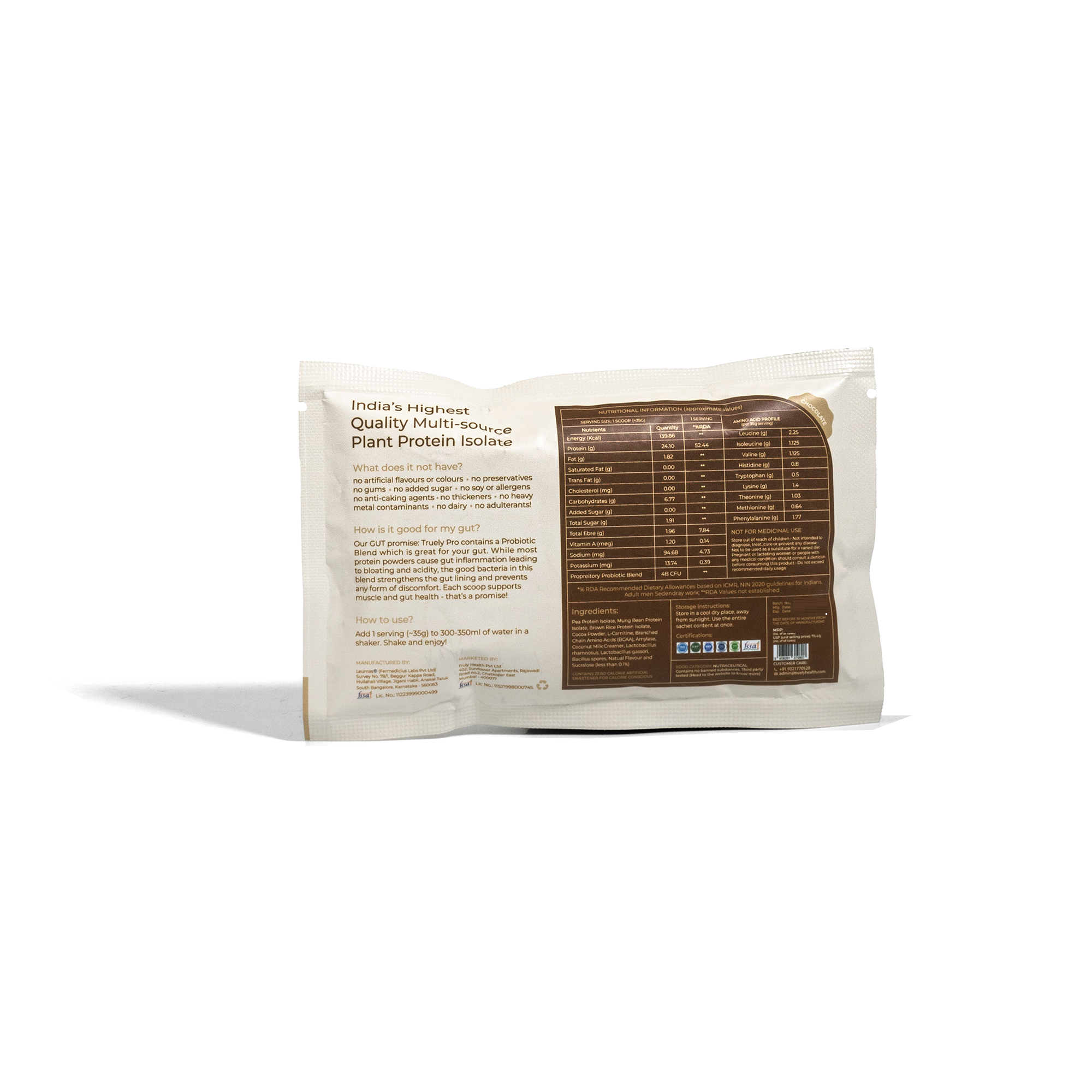 Truely Pro - Vegan Plant Protein | 24g Protein/Serving | 4 Bn CFU Probiotics | 3 Protein Sources - Pea, Brown Rice & Moong Bean | No Artificial Flavours | THIRD-PARTY TESTED | Dark Chocolate | 1KG