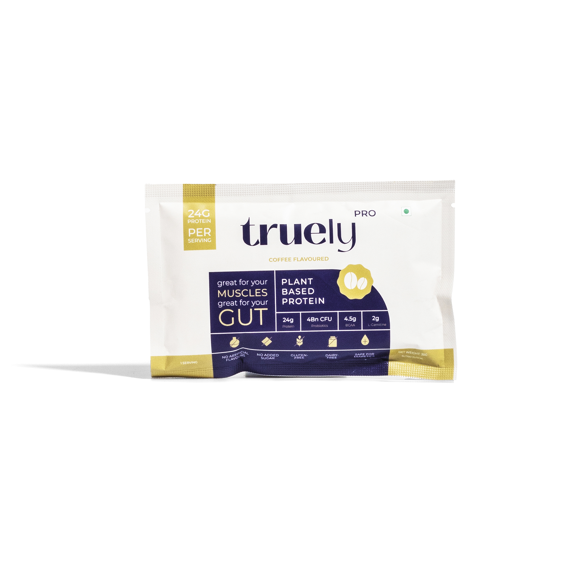 Truely Pro - Vegan Plant Protein | 24g Protein/Serving | 4 Bn CFU Probiotics | 3 Protein Sources - Pea, Brown Rice & Moong Bean | No Artificial Flavours | THIRD-PARTY TESTED | Coffee | 1KG