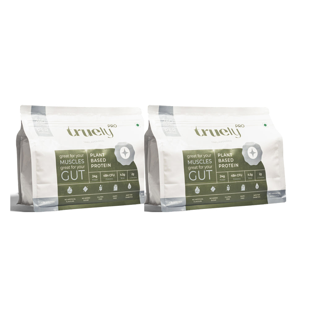 Truely Pro - Vegan Plant Protein | 24g Protein/Serving | 4 Bn CFU Probiotics | 3 Protein Sources - Pea, Brown Rice & Moong Bean | No Artificial Flavours | THIRD-PARTY TESTED | Unflavoured | 2KG