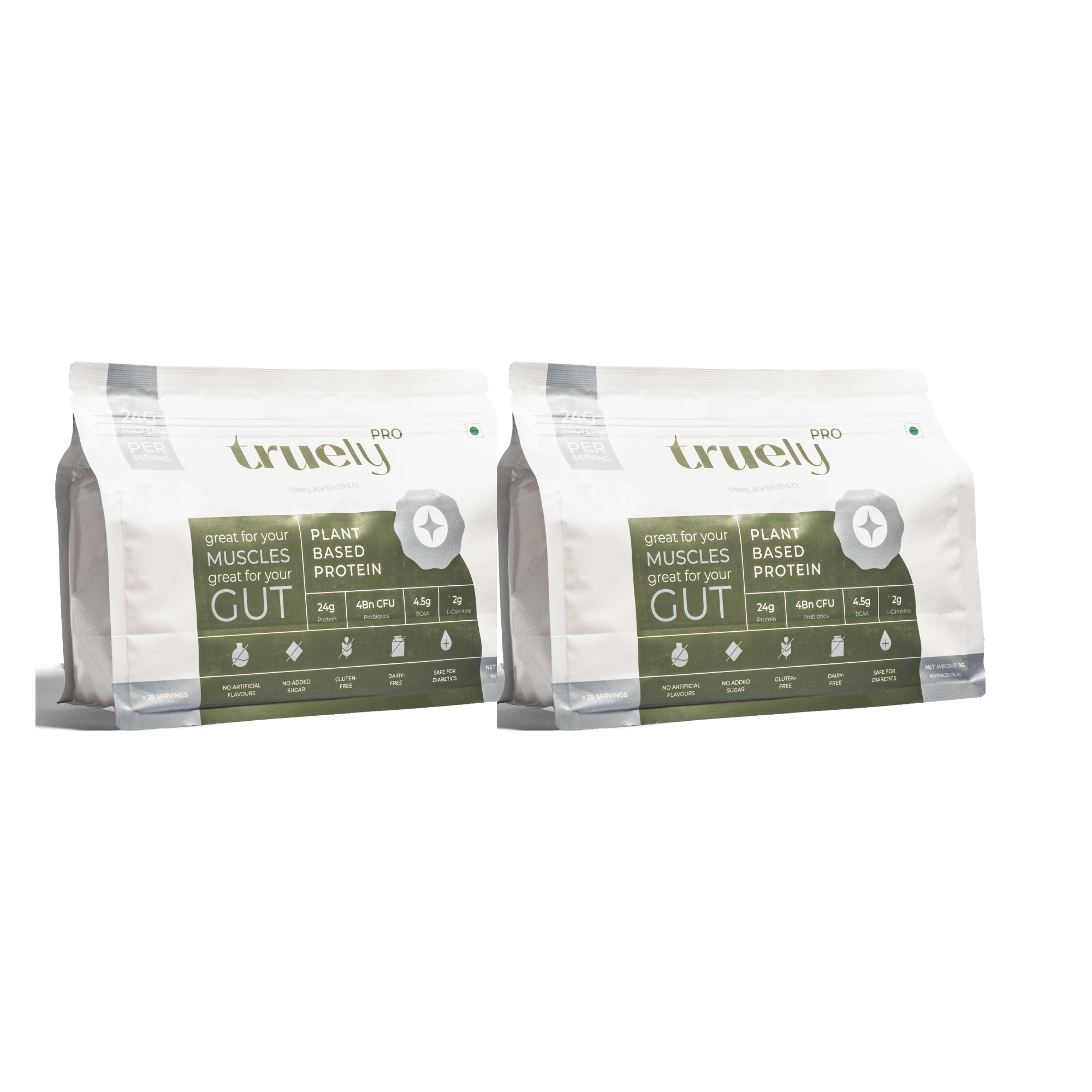 Truely Pro - Vegan Plant Protein | 24g Protein/Serving | 4 Bn CFU Probiotics | 3 Protein Sources - Pea, Brown Rice & Moong Bean | No Artificial Flavours | THIRD-PARTY TESTED | Unflavoured | 2KG
