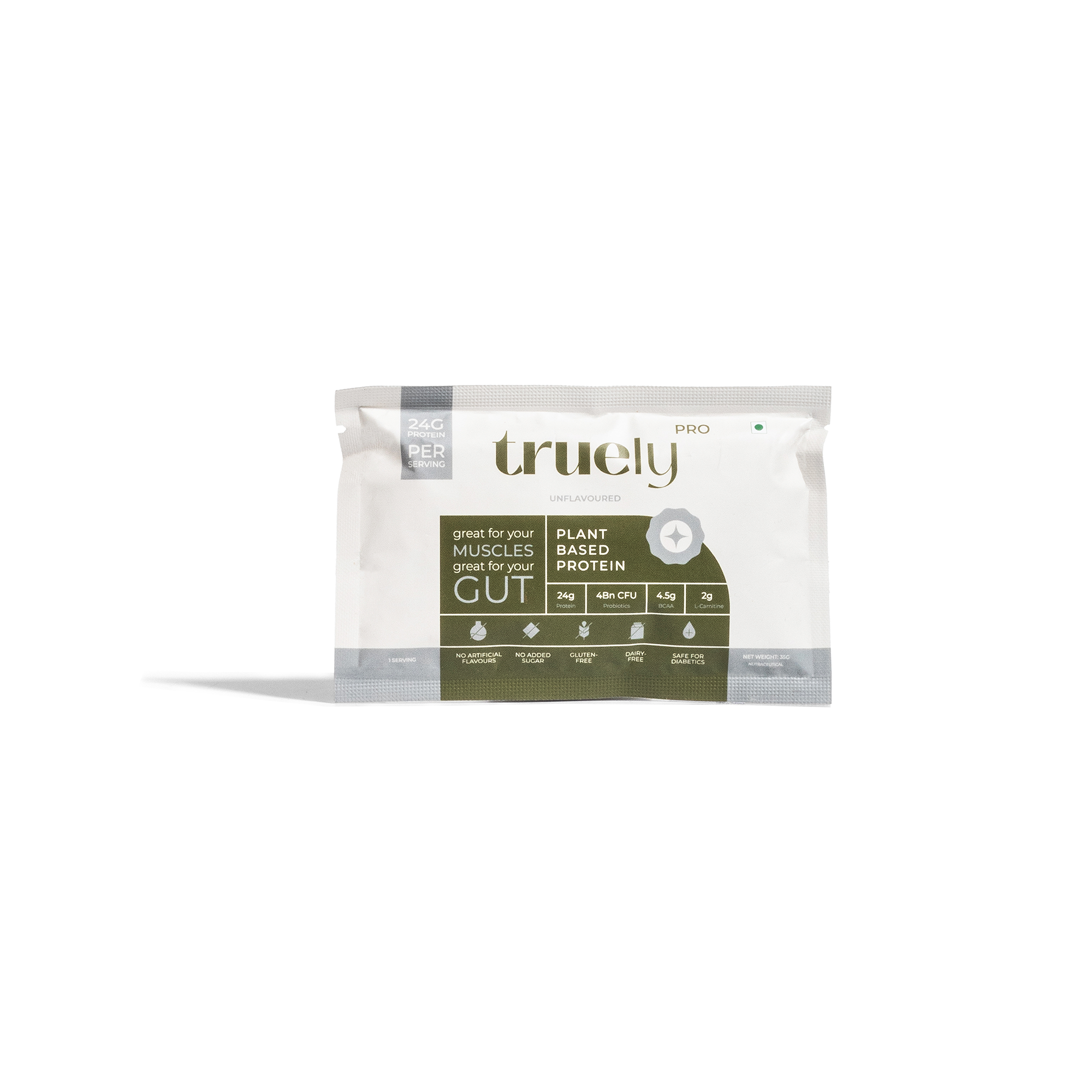 Truely Pro - Vegan Plant Protein | 24g Protein/Serving | 4 Bn CFU Probiotics | 3 Protein Sources - Pea, Brown Rice & Moong Bean | No Artificial Flavours | THIRD-PARTY TESTED | Unflavoured | 2KG
