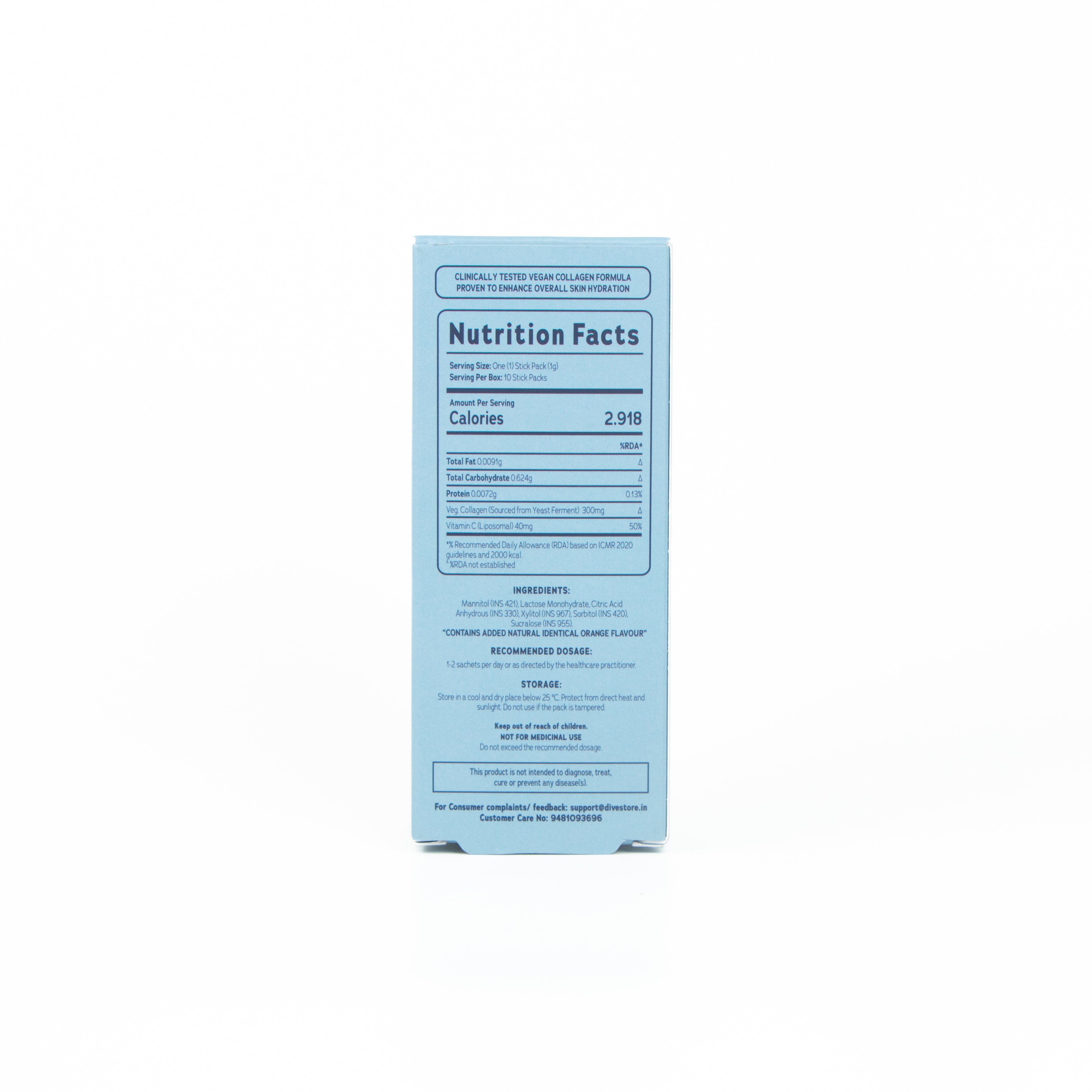 DIVE Melts Vegan Collagen, Vit C Women & Men, Improves Skin Hydration, Texture & Evens Skin Tone, Hair, Joints & Bones, Youthful Glowing And Boost Skin Radiance, 10 Sticks, Orange Flavour