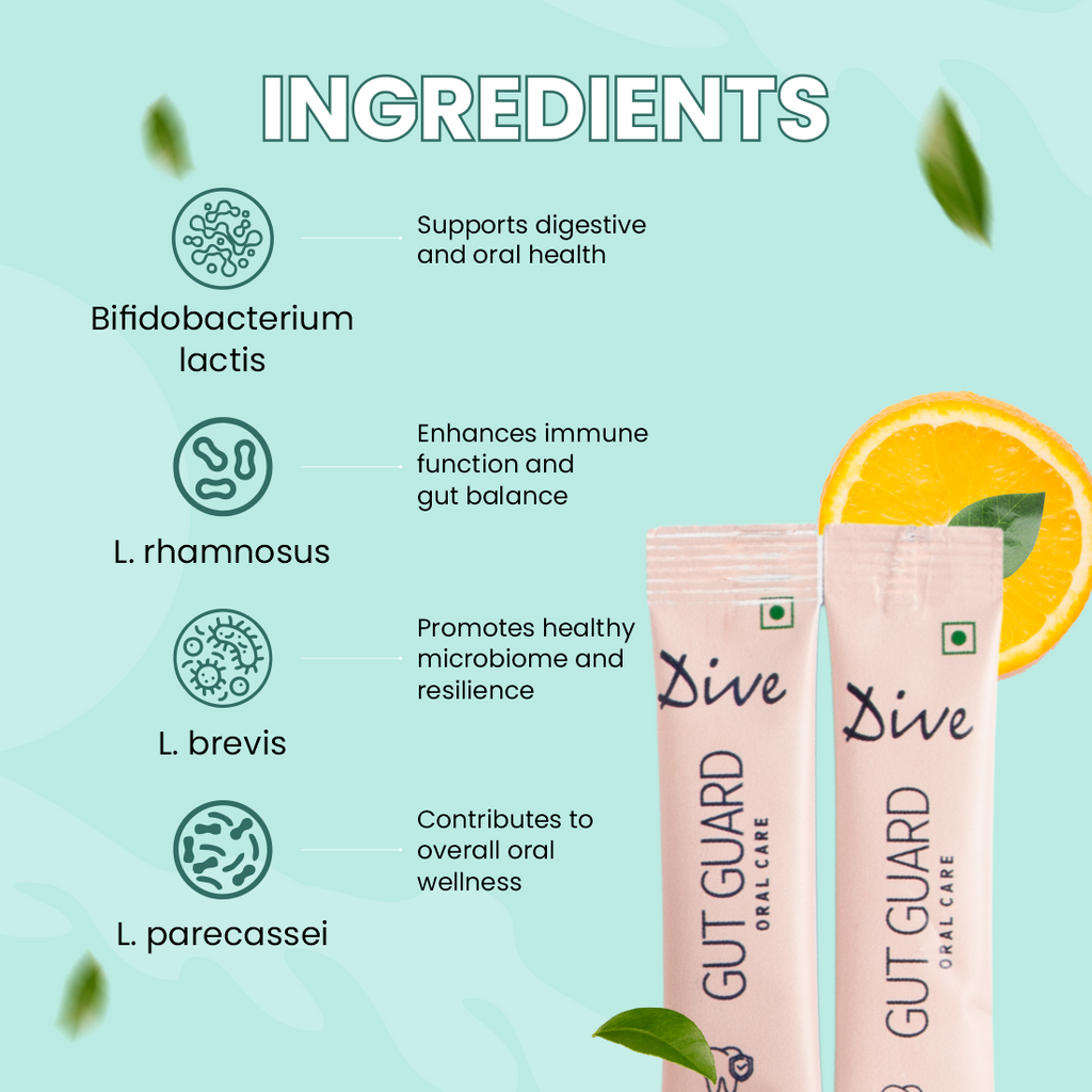 Dive Gut Guard Oral Care Probiotics| Maintain Oral Health and Immunity | Prevent Bad Breath & Dental Plaque | Natural Breath Freshener|12 Billion CFU Clinically Proven Strains |SugarFree 15 Days Pack