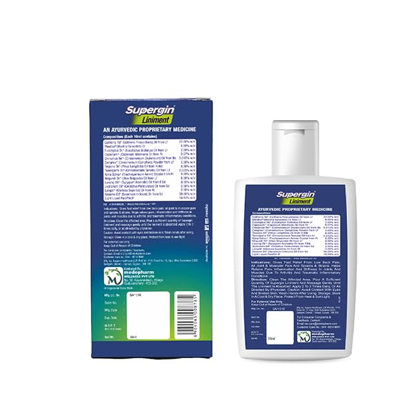 Supergin Liniment Oil - 50ml | Ayurvedic Pain Relief Formula | Quick Relief from Arthritis Pain, Joint Pain, Muscle Pain, Back Pain, and Shoulder Pain (Pack of 4)