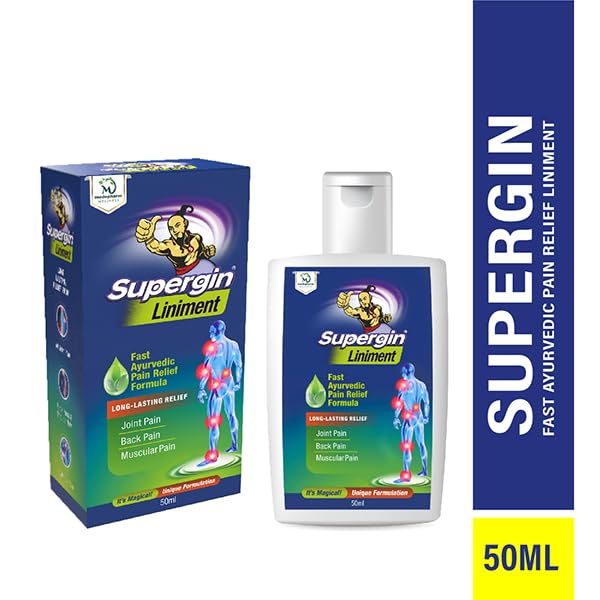 Supergin Liniment Oil - 50ml | Ayurvedic Pain Relief Formula | Quick Relief from Arthritis Pain, Joint Pain, Muscle Pain, Back Pain, and Shoulder Pain (Pack of 4)