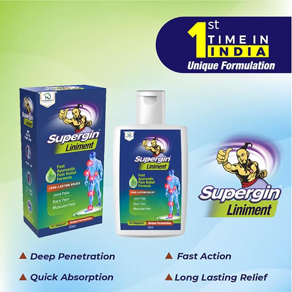 Supergin Liniment Oil - 50ml | Ayurvedic Pain Relief Formula | Quick Relief from Arthritis Pain, Joint Pain, Muscle Pain, Back Pain, and Shoulder Pain (Pack of 4)