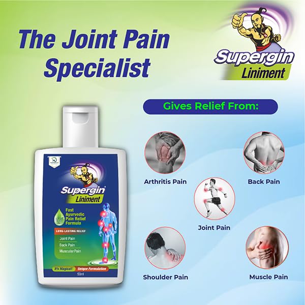 Supergin Liniment Oil - 50ml | Ayurvedic Pain Relief Formula | Quick Relief from Arthritis Pain, Joint Pain, Muscle Pain, Back Pain, and Shoulder Pain (Pack of 4)