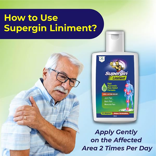 Supergin Liniment Oil - 50ml | Ayurvedic Pain Relief Formula | Quick Relief from Arthritis Pain, Joint Pain, Muscle Pain, Back Pain, and Shoulder Pain (Pack of 6)