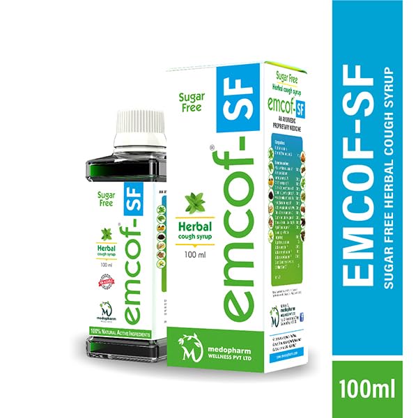 Emcof Ayurvedic Sugar-Free Cough Syrup: Relieve Your Cough Naturally with Our Herbal Formula - Buy Now for Fast Relief! (Pack of 5)