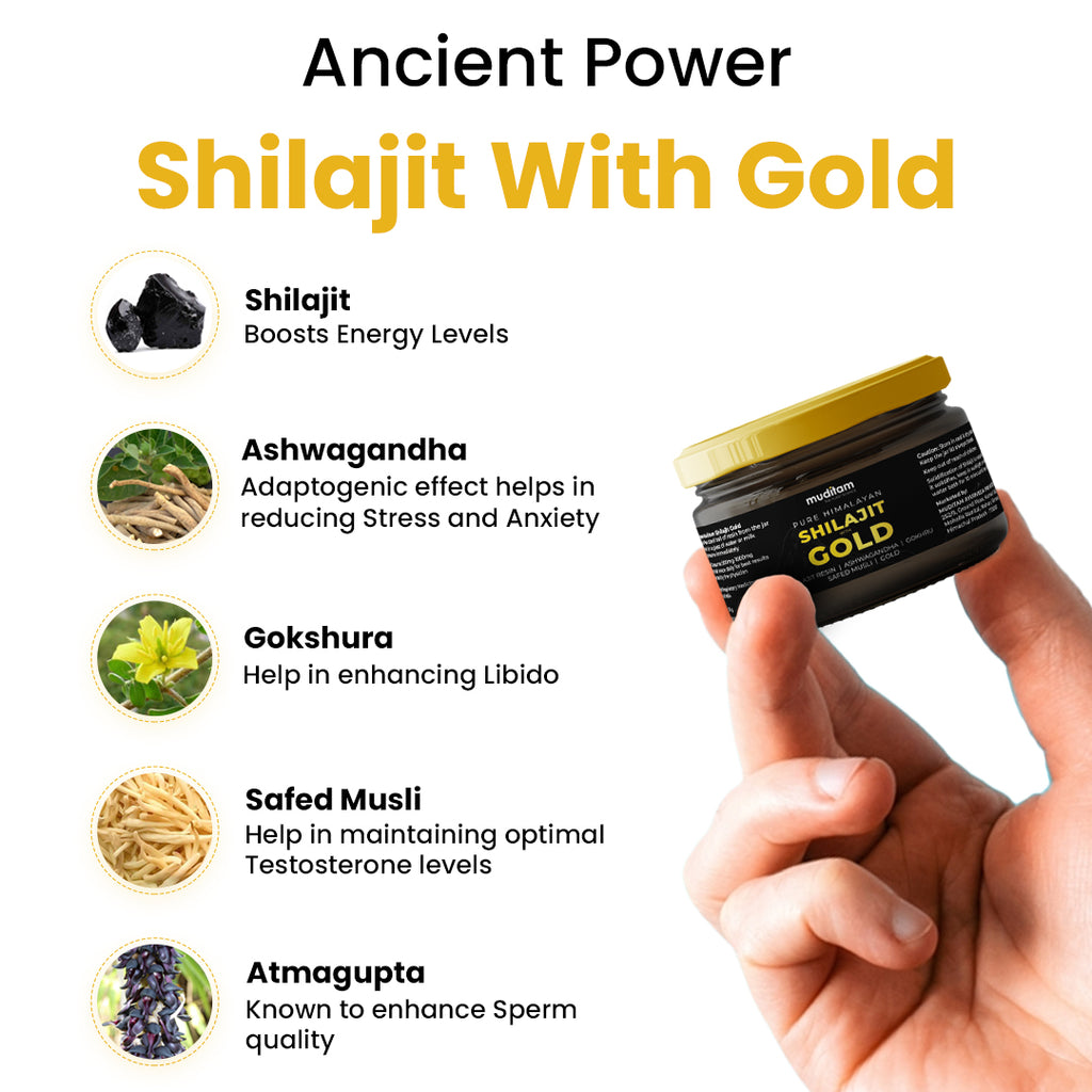 Muditam Ayurveda Shilajit Gold | boost in Strength, Stamina & Muscle building | Clinically Proven Strain | 100% Ayurvedic | 20g (Pack of 2)
