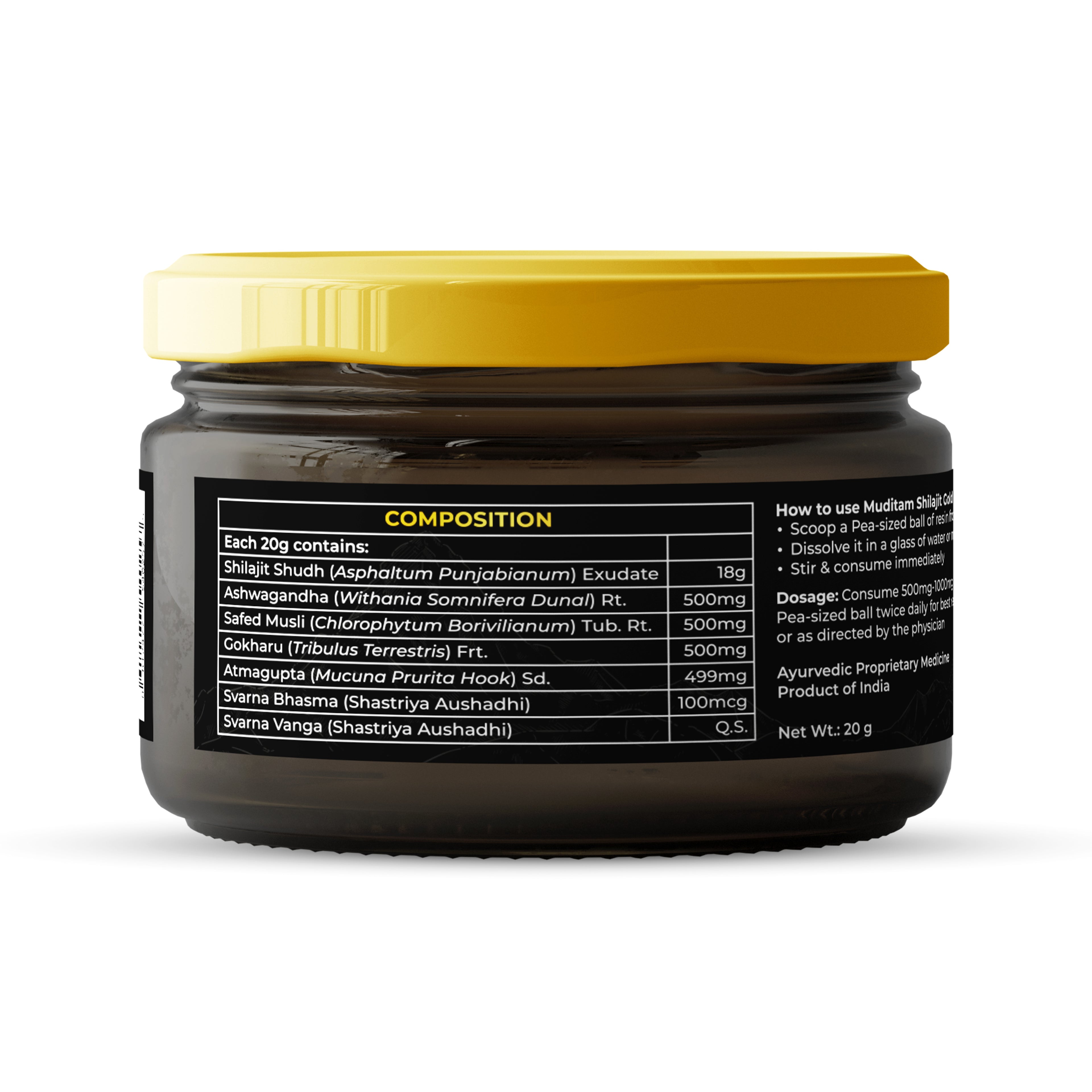 Muditam Ayurveda Shilajit Gold | boost in Strength, Stamina & Muscle building | Clinically Proven Strain | 100% Ayurvedic | 20g (Pack of 3)