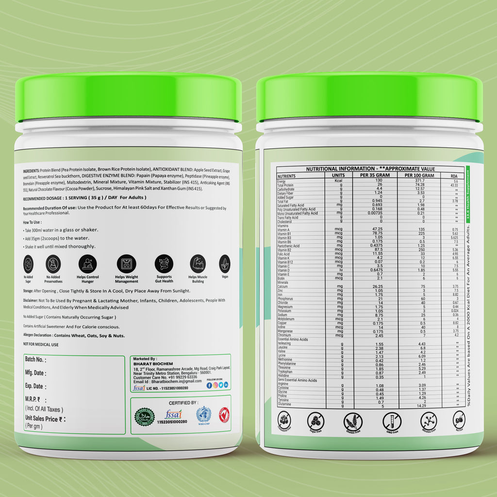 DR. HARLE 100% Vegan Plant Protein Powder for Women & Men 26g Protein, 26 Vitamins & Herbs per Serving with Digestive Enzymes | Supports Muscle Growth & Recovery | All-Natural, Non-GMO, Gluten-Free | Delicious Belgian Chocolate Flavour - 500gm