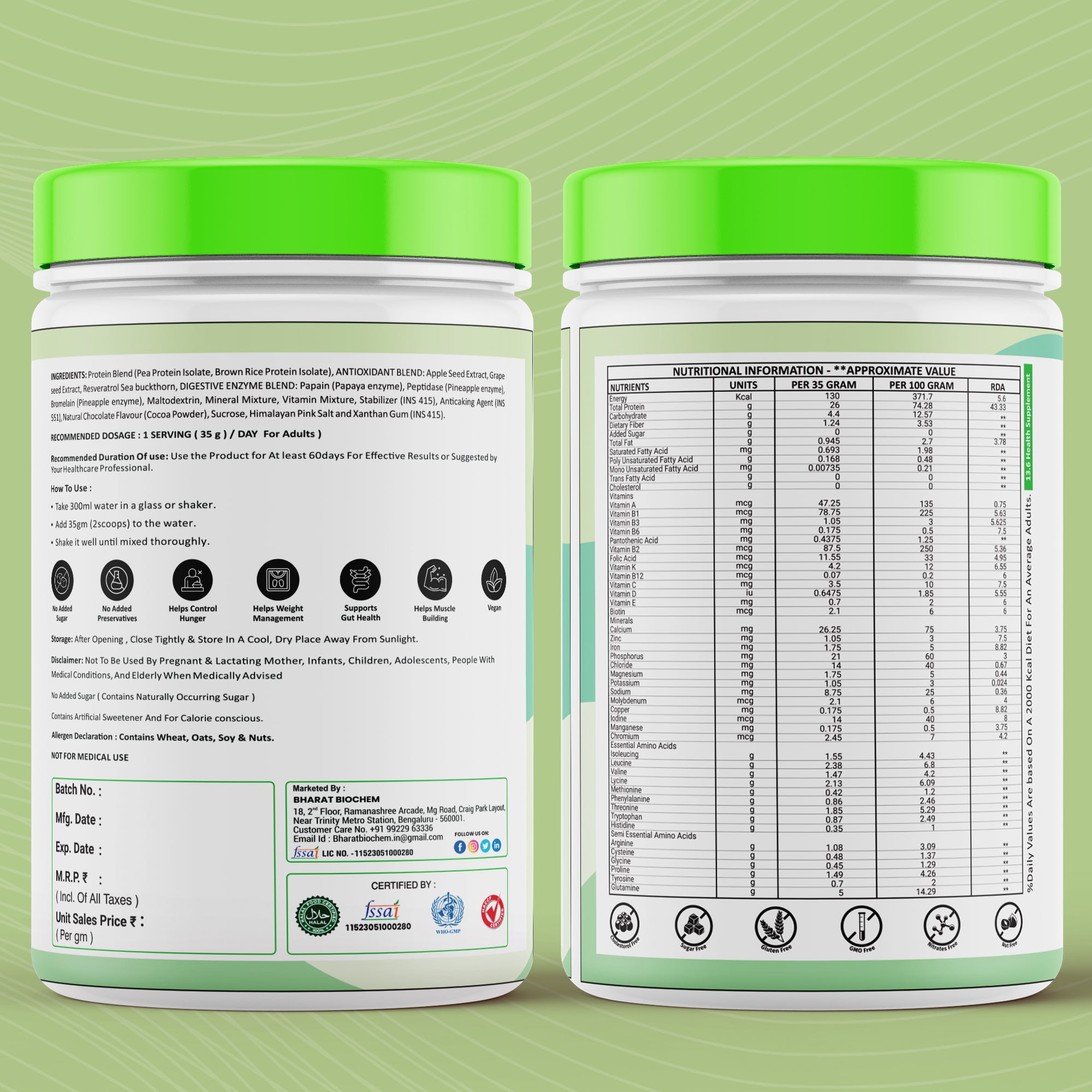 DR. HARLE 100% Vegan Plant Protein Powder for Women & Men 26g Protein, 26 Vitamins & Herbs per Serving with Digestive Enzymes | Supports Muscle Growth & Recovery | All-Natural, Non-GMO, Gluten-Free | Delicious Belgian Chocolate Flavour - 500gm