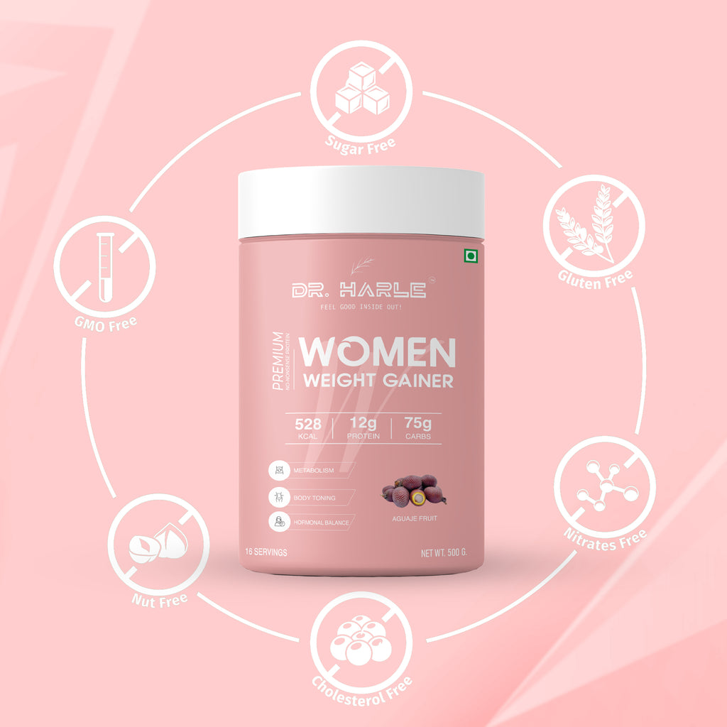 DR. HARLE Weight Gainer for Women with Aguaje Fruit Extract, 25+ Vitamins & Minerals | Curve & Muscle Enhancing Mass Gainer Supplement – Belgian Chocolate Flavor, 500g Weight Gain Protein Powder for Females