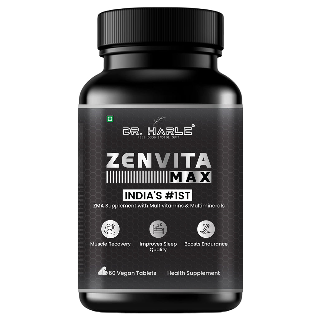 DR. HARLE ZenVita Max India's Only ZMA Supplement for Men & Women with Multivitamins, Minerals, and L-Lysine | Zinc Magnesium Tablets for Muscle Recovery, Sleep Support, Immunity & Endurance - 60 Tablets