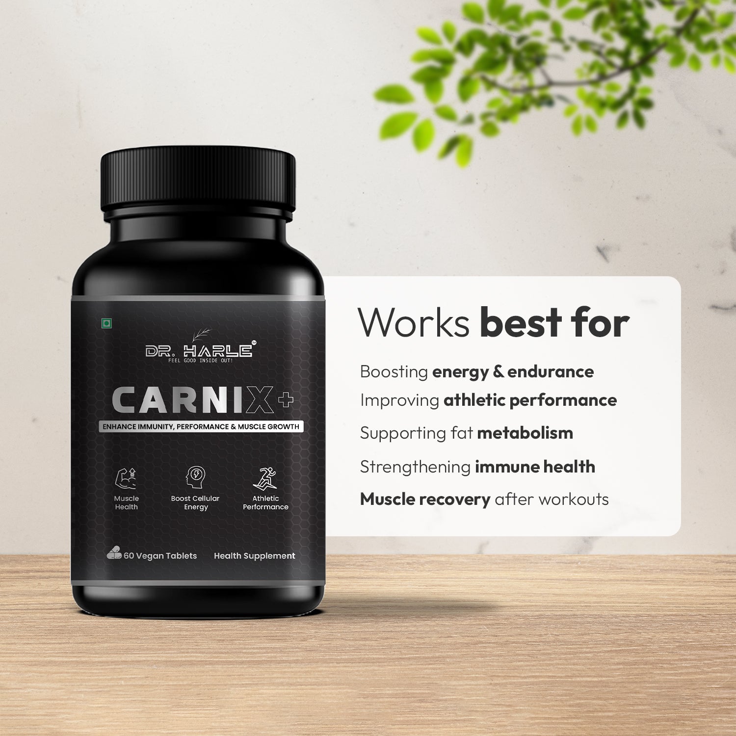 DR. HARLE Carni X+ L-carnitine, L-arginine, Vitamin-C,B12,E - 60 tablets