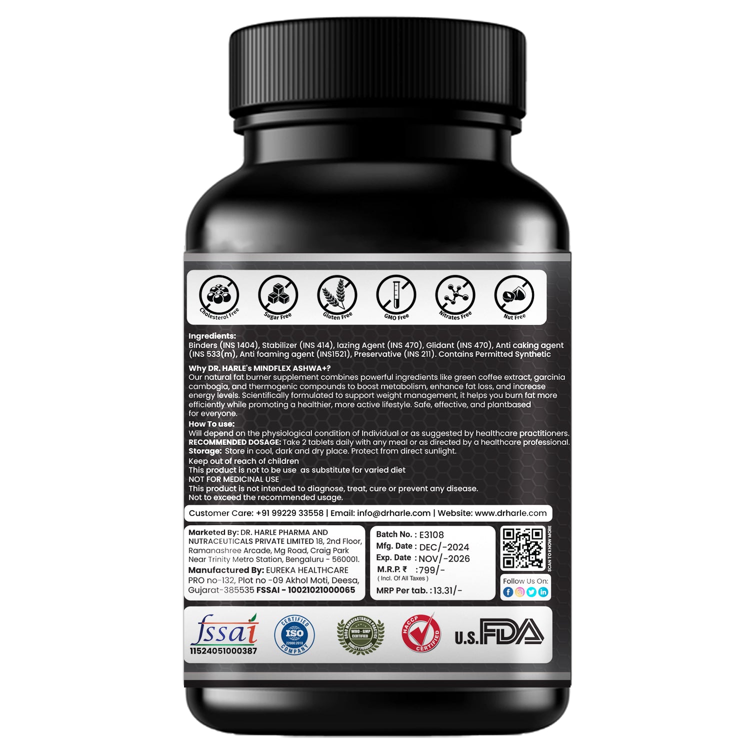 Dr. Harle Fat2Fit Max Plus | Supplement with Natural Ingredients | Suitable for Men and Women | No Added Sugar | 60 Tablet