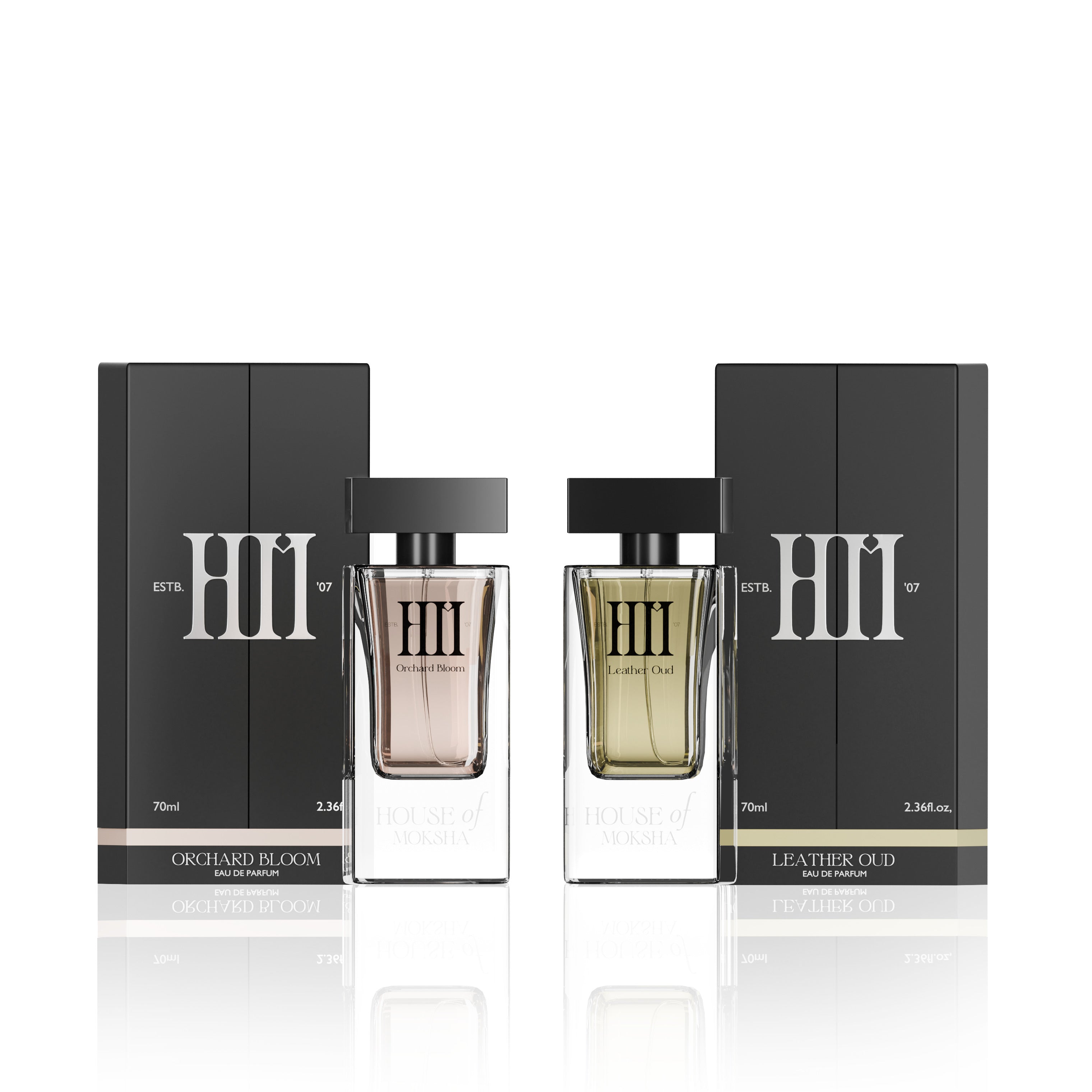 House of Moksha Orchard Bloom and Leather Oud Eau De Parfum (70ml each) I HOM Combo set for Him and Her  I Made with clean ingredients I Affordable Diwali Gift set I Ideal for Couples
