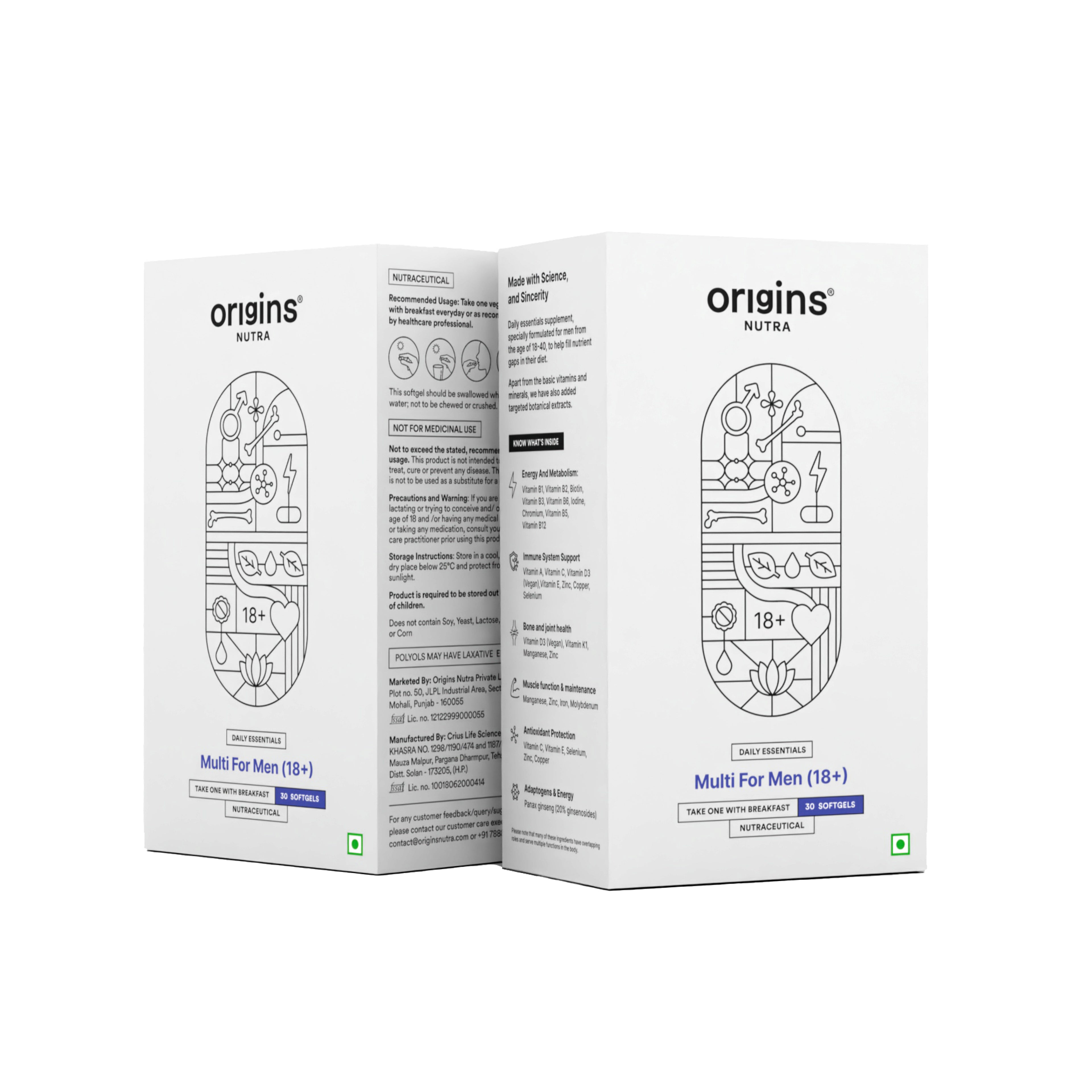 Origins Nutra Multivitamin for Men (18+) | Boosts Energy and Metabolism, Immune Support, Cognitive Health, Muscle Function, Strengthens Bone and Joint Health | Vitamins & Minerals| GMP Certified| Non-GMO| 30 Softgels