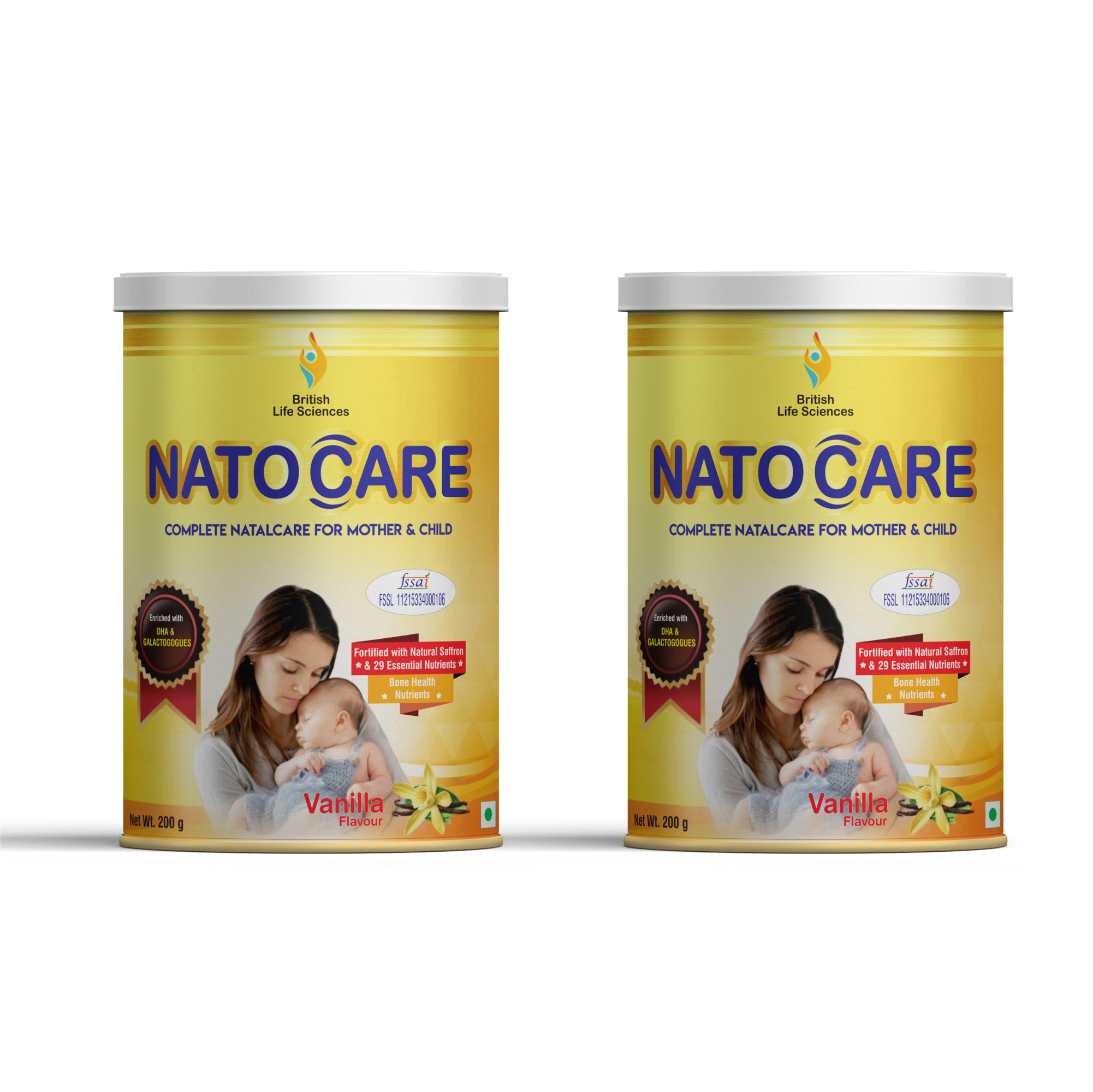 BRITISH LIFE SCIENCES PVT LTD ; Nutrition For A Healthy Beginning Natocare-Lactation Supplement Powder For Breastfeeding Mothers-Shatavari & Fenugreek Extract To Increase Milk Supply,200G (Vanilla) (Pack of 2)