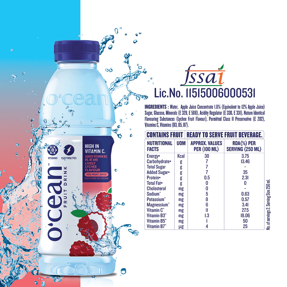 Ocean Fruit Drink Lively Lychee 500 ml(Pack of 24)