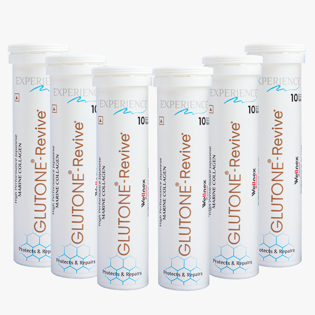 Glutone-Revive Effervescent Collagen Tablets – 2500 mg Wellnex Di-Peptide Marine Collagen|Supports Skin Hydration, Elasticity, Smooth Texture | For Men & Women | 60 Blueberry Flavour Tablets
