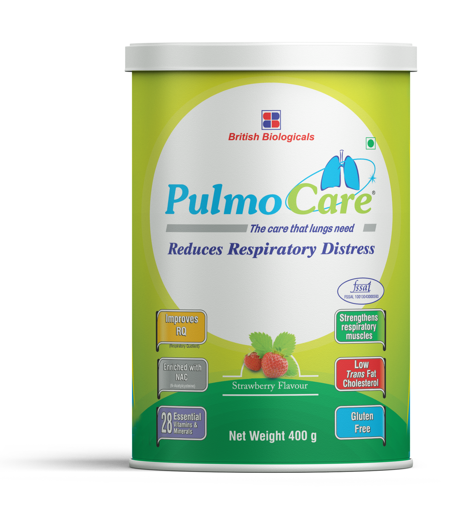 Pulmocare Powder-Strawberry Flavour|For Asthma, Copd, Pulmonary Tuberculosis|Gluten Free-400 G