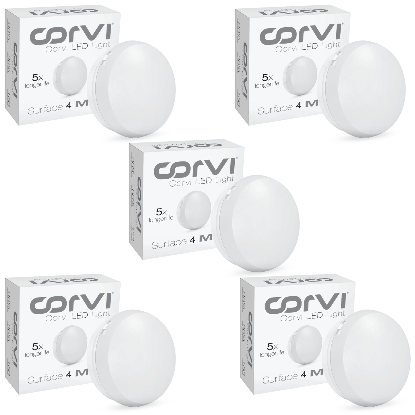 CORVI LED Surface 4 Round 6W | Slim, Driverless, Dimmable Ceiling Panel Light | Full Glow Warm White 3000K | Surface Mount, No False Ceiling Needed (Pack of 5)