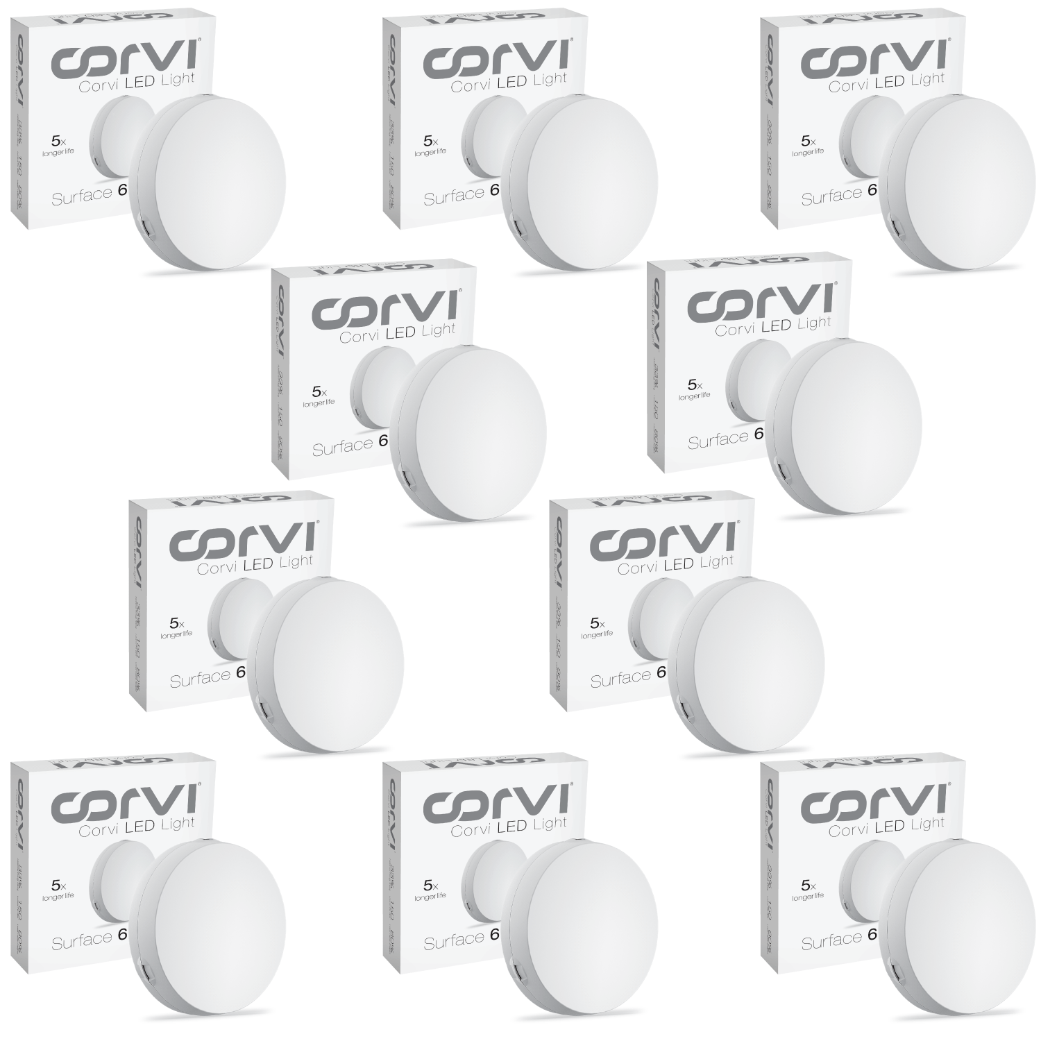 CORVI LED Surface 6 Round 15W | Dimmable & Driverless Ceiling Panel Light | Full Glow, No False Ceiling Required | Slim & Compact |  White 5700K (Pack of 10)