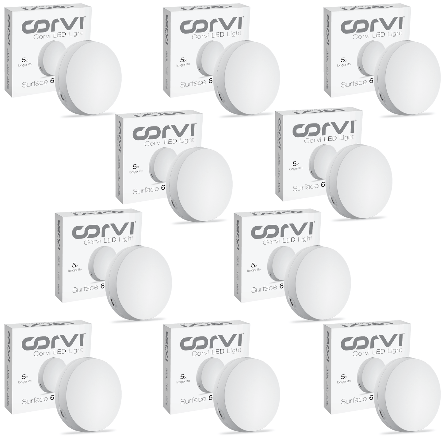 CORVI LED Surface 6 Round 15W | Dimmable & Driverless Ceiling Panel Light | Full Glow, No False Ceiling Required | Slim & Compact | Easy White 4000K (Pack of 10)