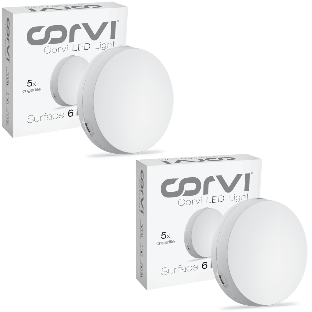 CORVI LED Surface 6 Round 15W | Dimmable & Driverless Ceiling Panel Light | Full Glow, No False Ceiling Required | Slim & Compact |  White 5700K (Pack of 2)