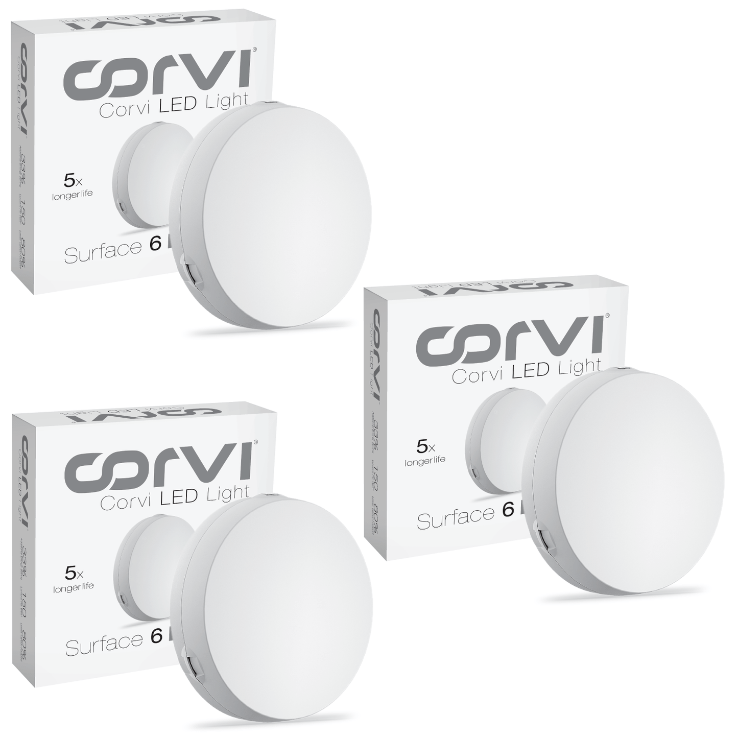 CORVI LED Surface 6 Round 15W | Dimmable & Driverless Ceiling Panel Light | Full Glow, No False Ceiling Required | Slim & Compact |  White 5700K (Pack of 3)