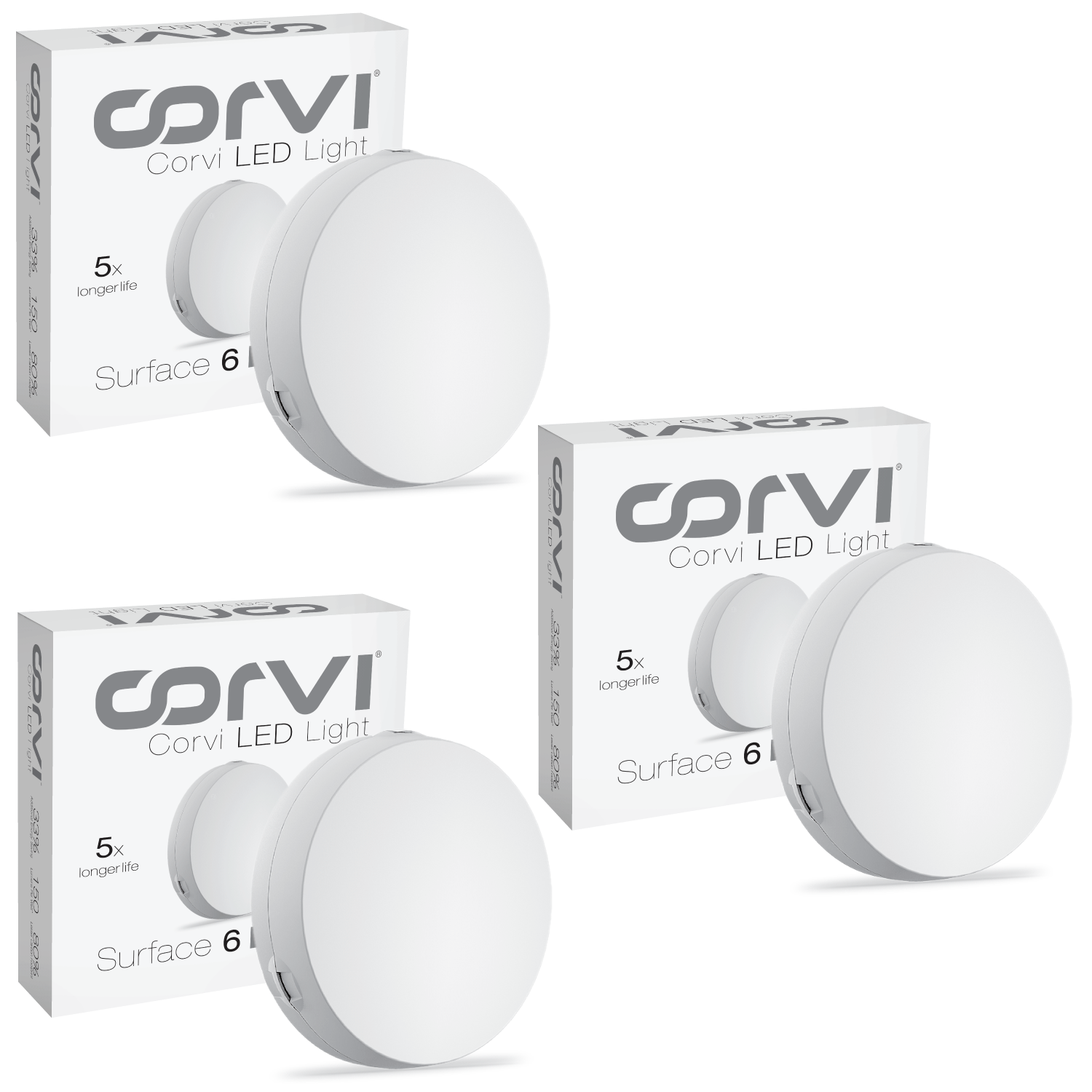 CORVI LED Surface 6 Round 15W | Dimmable & Driverless Ceiling Panel Light | Full Glow, No False Ceiling Required | Slim & Compact | Warm White 3000K (Pack of 3)