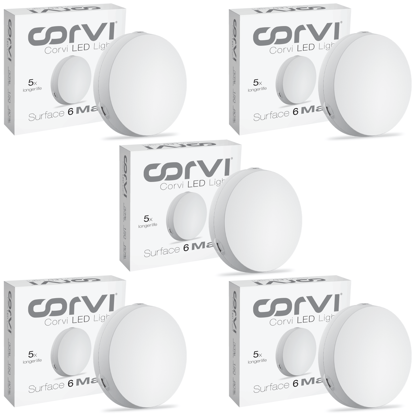 CORVI LED Surface 6 Round 15W | Dimmable & Driverless Ceiling Panel Light | Full Glow, No False Ceiling Required | Slim & Compact |  White 5700K (Pack of 5)