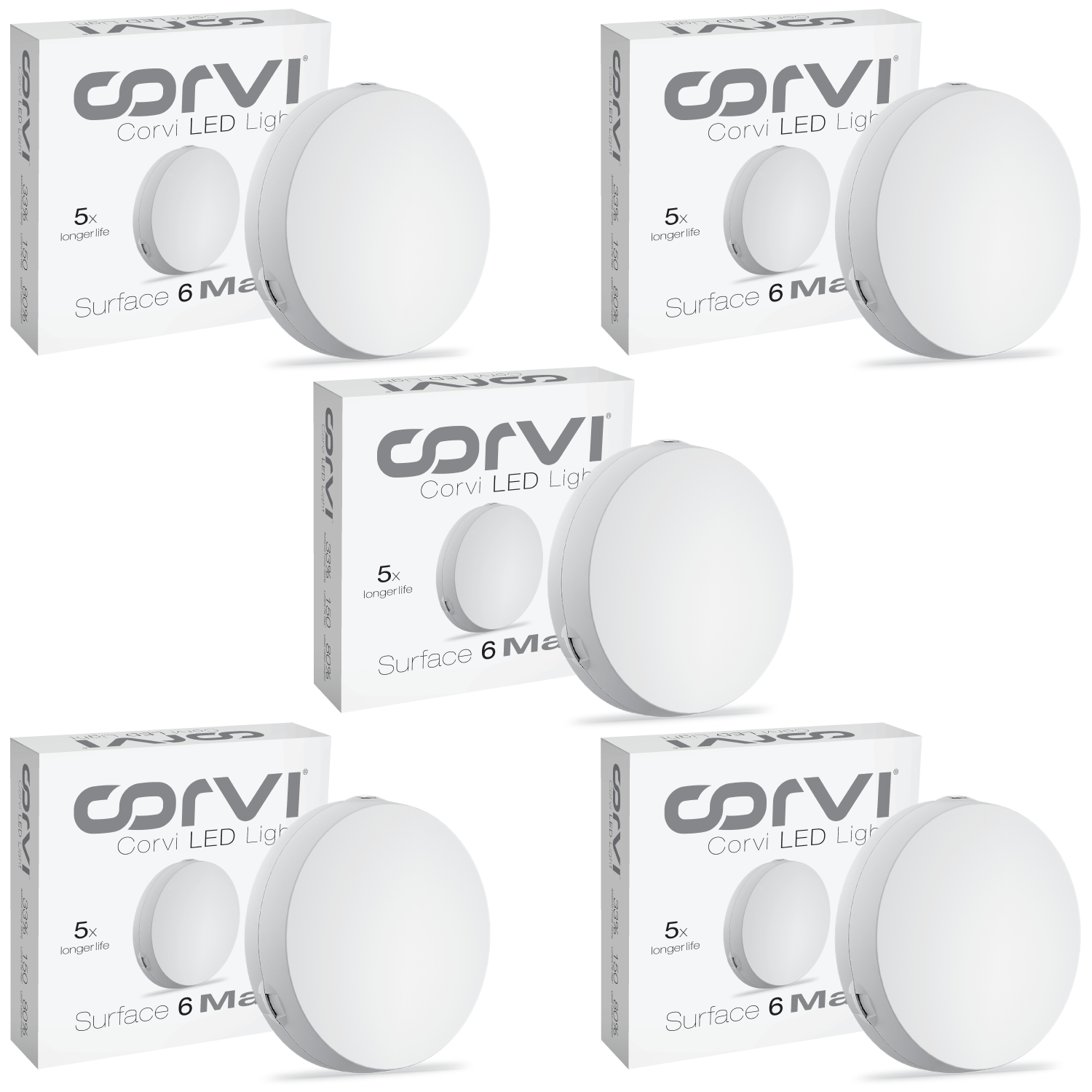 CORVI LED Surface 6 Round 15W | Dimmable & Driverless Ceiling Panel Light | Full Glow, No False Ceiling Required | Slim & Compact |  White 5700K (Pack of 5)