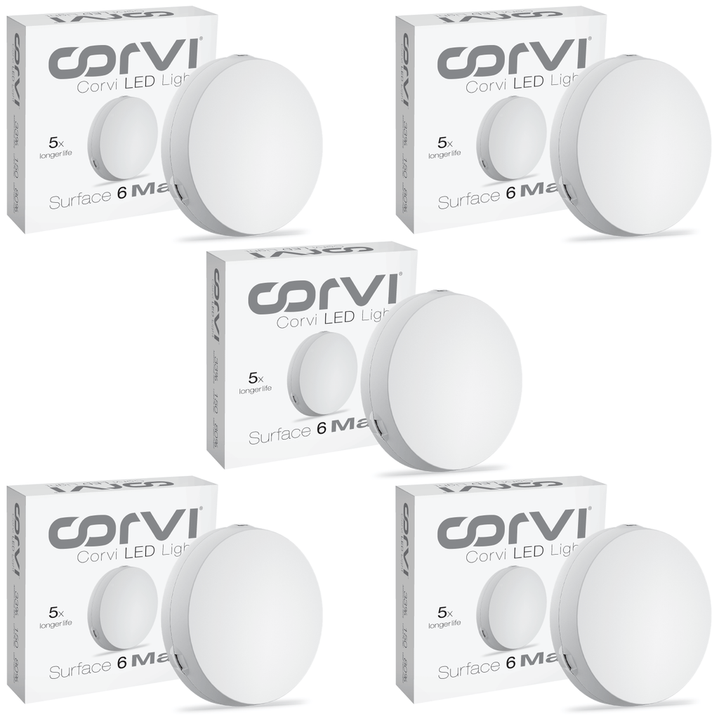 CORVI LED Surface 6 Round 15W | Dimmable & Driverless Ceiling Panel Light | Full Glow, No False Ceiling Required | Slim & Compact | Warm White 3000K (Pack of 5)