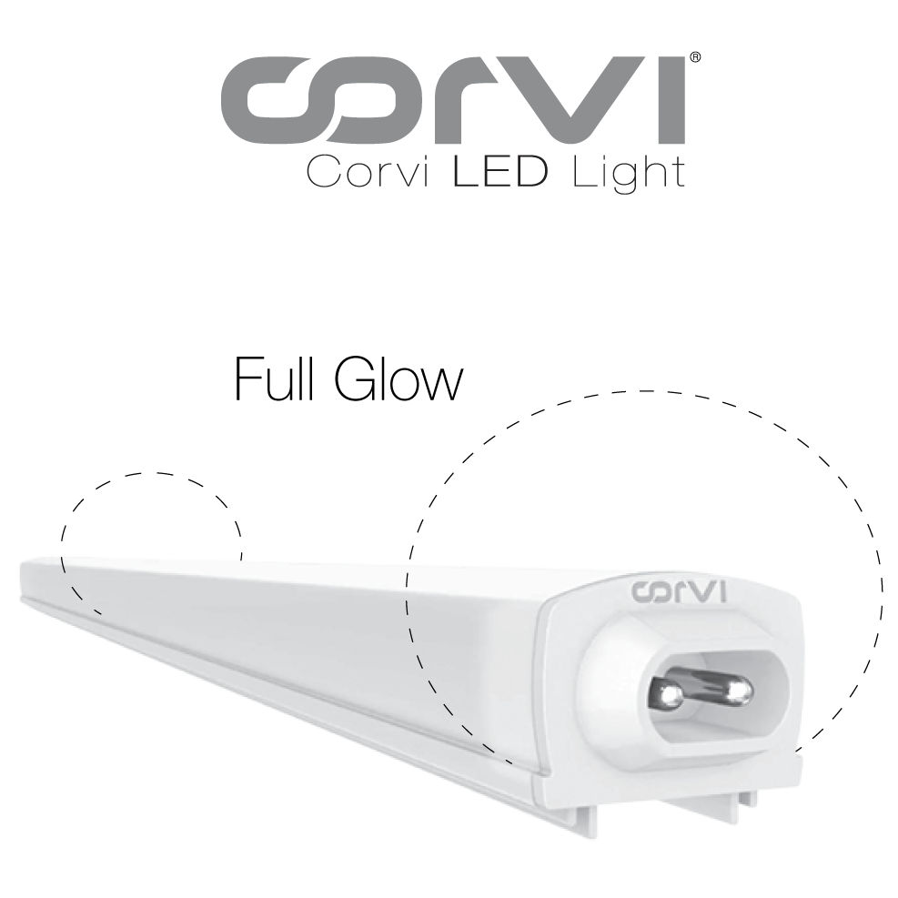 CORVI LED Tube Light 1, 6W Linkable | 1/4th Meter Slim Design | Driverless Full Glow Warm White 3000K | Energy Efficient, Perfect for Small Spaces (Pack of 2)
