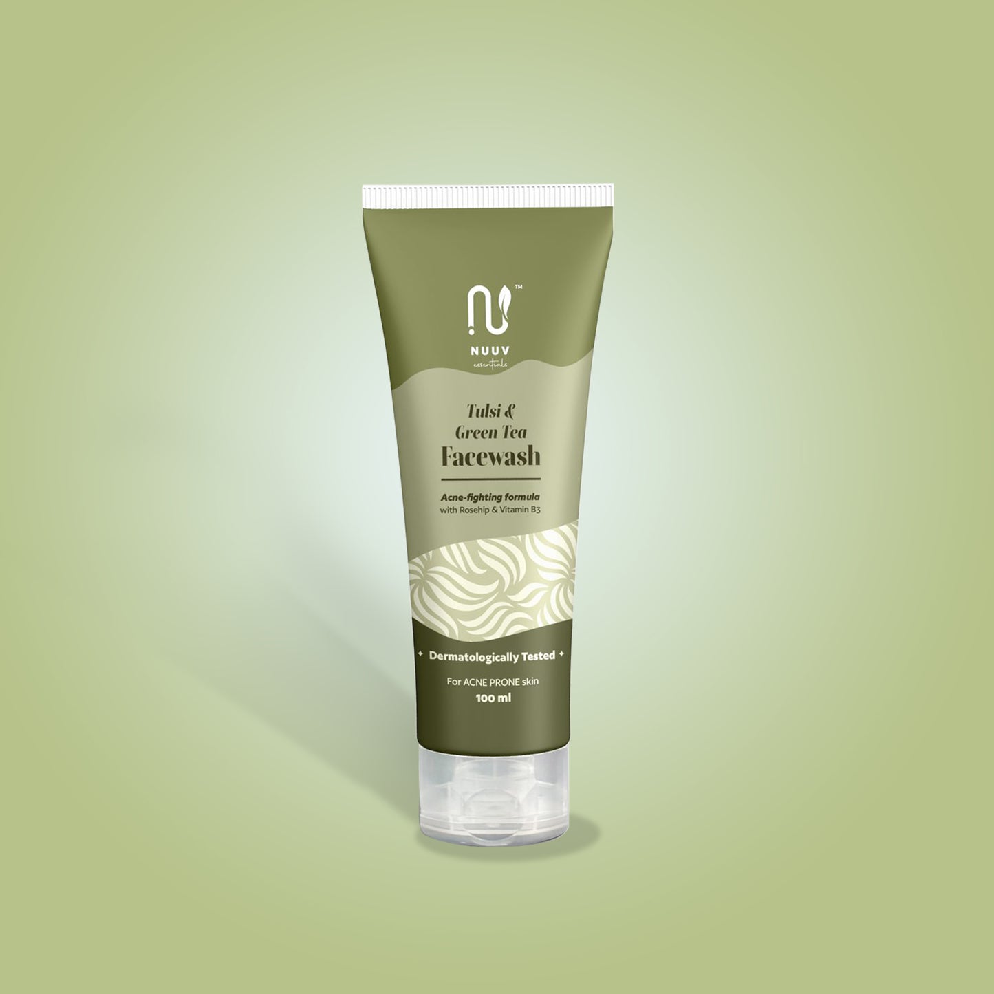 Nuuv Essentials Tulsi & Green Tea Face Wash | Natural Cleansing with Acne-Fighting Formula | Enriched with Vitamin B3 & Rosehip Extract | For All Skin Types | Removes Dirt, Oil & Impurities | 100 ml