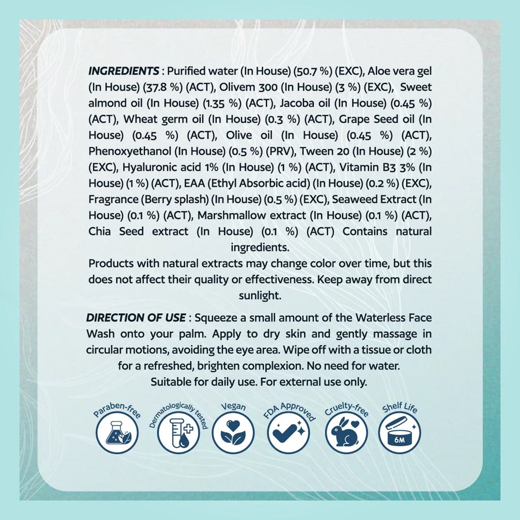 Nuuv Essential - Waterless Face Wash | Rinse-Free Cleanser | Seaweed, Aloe, Marshmallow & Hyaluronic Acid | Hydrating | Vegan | Paraben-Free | For All Skin Types | 100ml