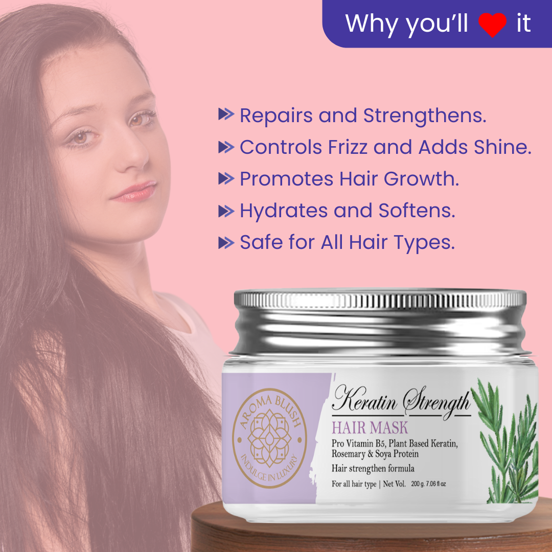 AROMABLUSH Keratin Strength Shampoo, Conditioner & Hairmask Combo