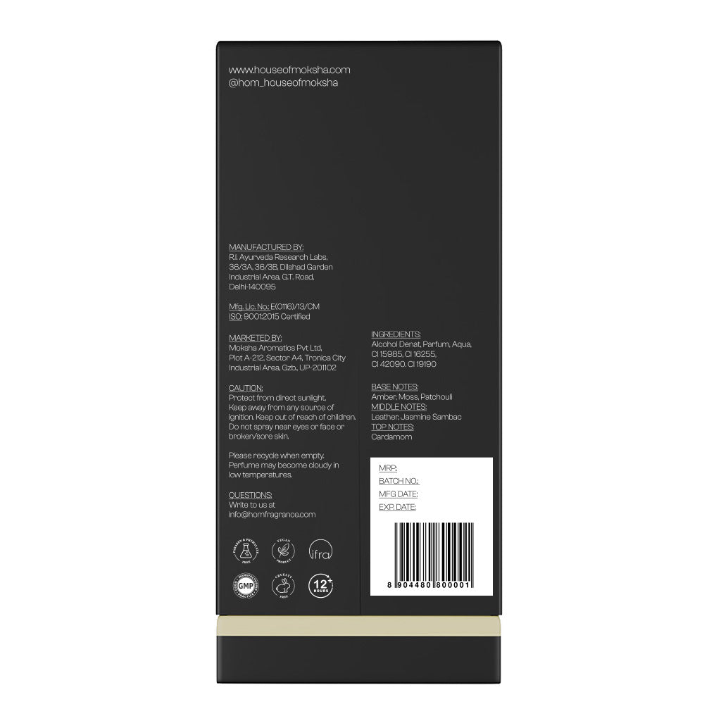 House of Moksha Leather Oud Eau De Parfum - 70ml | Unisex Fragrance with Notes of Leather, Bergamot, Geranium, Amber, and Oud for a Deep, Earthy, and Sophisticated Scent