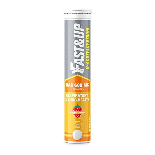 FAST&UP NAC (N-Acetylcysteine) + Vitamin C - Lungs Protective Supplement - Respiratory, Lung Health and Liver Detox - Strawberry Flavour (20 Effervescent Tablets), White