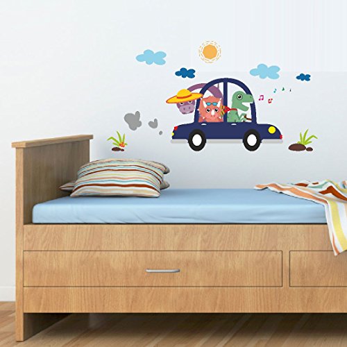Asian Paints Vinyl Vehicles Animals Wall Sticker, 30.48 x 76.20 cm, Multicolour